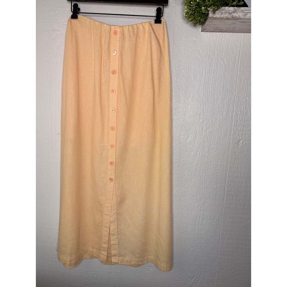 Linen buttoned front preppy minimalist midi skirt NWOT peach